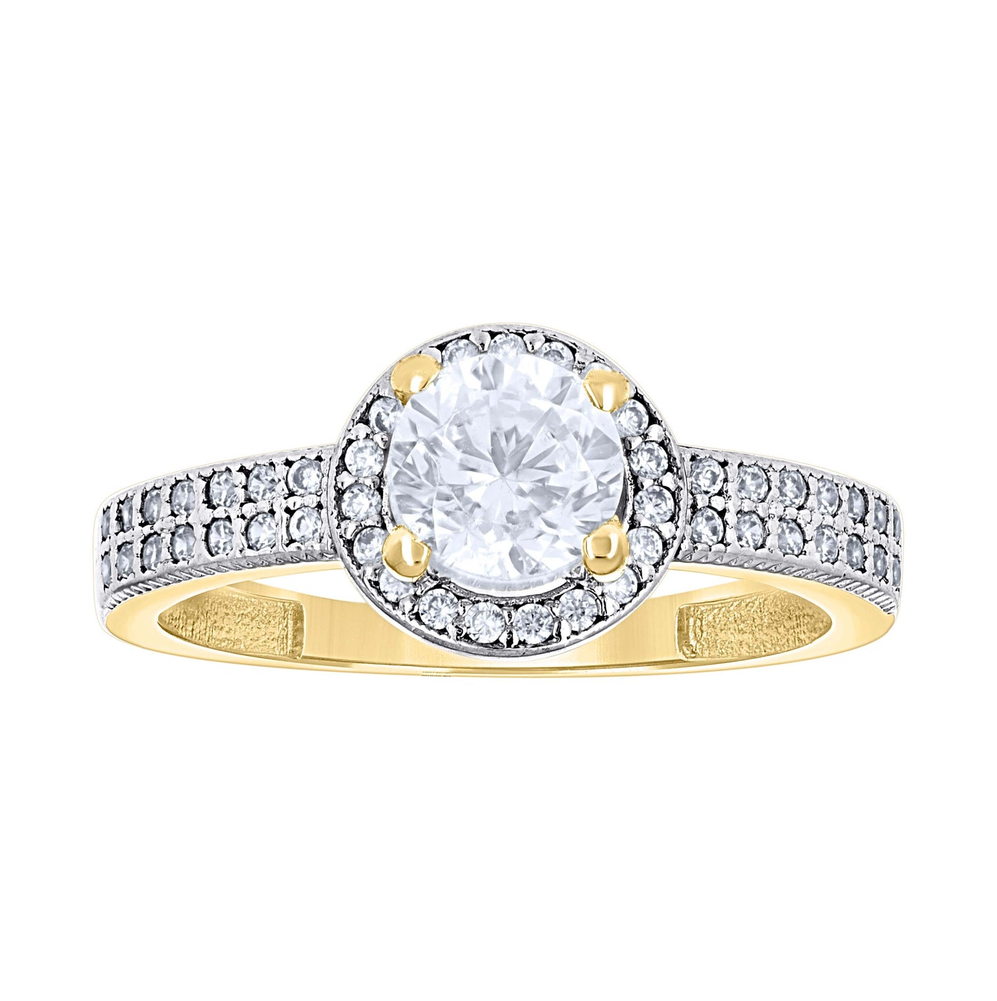 14K Two-Tone Gold Womens Cubic Zirconia Halo Engagement Ring