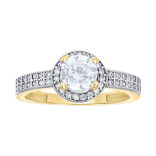 14K Two-Tone Gold Womens Cubic Zirconia Halo Engagement Ring