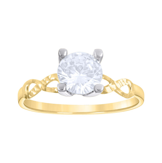 14K Two-Tone Gold Womens Cubic Zirconia Diamond-Cut Polished Finish Engagement Ring