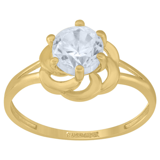 14K Yellow Gold Womens Cubic Zirconia Floral Engagement Ring