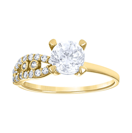 14K Yellow Gold Womens Cubic Zirconia Polished Finish Engagement Ring