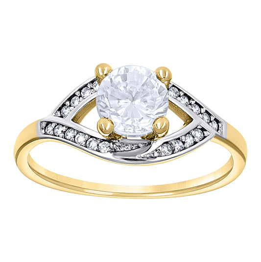 14K Two-Tone Gold Womens Cubic Zirconia Polished Finish Engagement Ring