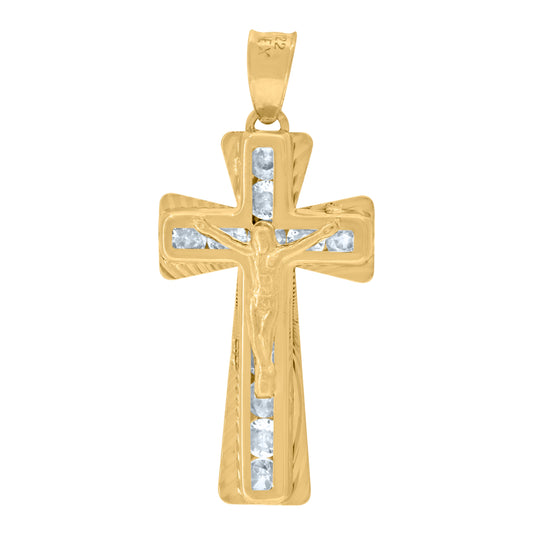 14K Yellow Gold Womens Cubic Zirconia Crucifix Cross Religious Charm Pendant