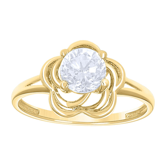 14K Two-Tone Gold Womens Cubic Zirconia Floral Engagement Ring