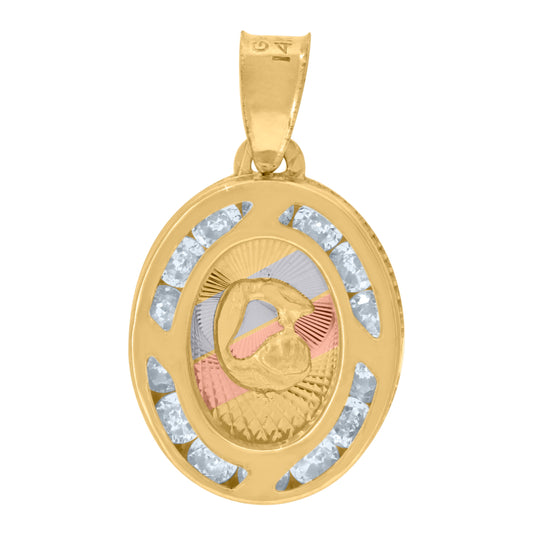 14K Tri-Color Gold Unisex Cubic Zirconia Diamond-Cut Baptism Bautizo Religious Charm Pendant