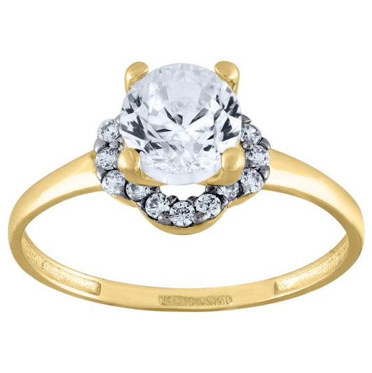 14K Two-Tone Gold Womens Cubic Zirconia Halo Engagement Ring