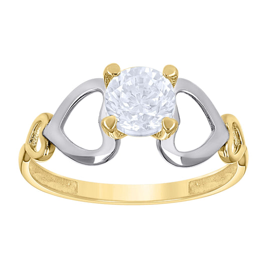 14K Two-Tone Gold Womens Cubic Zirconia Polished Finish Heart Engagement Ring