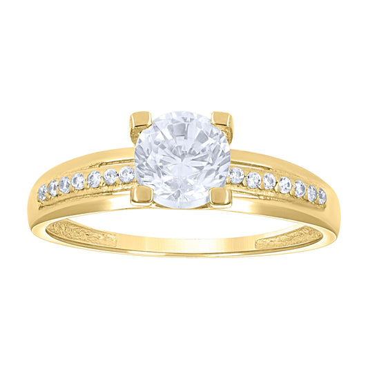 14K Yellow Gold Womens Cubic Zirconia Polished Finish Engagement Ring