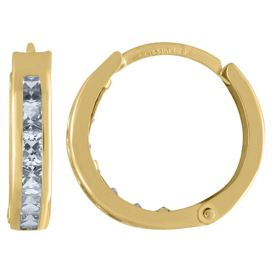 14K Yellow Gold Womens Princess-Cut Cubic Zirconia Single Row Huggie Hoop Earrings