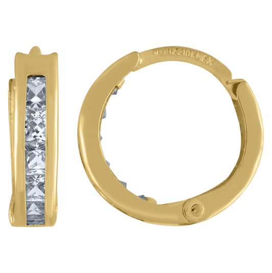 14K Yellow Gold Womens Princess-Cut Cubic Zirconia Single Row Huggie Hoop Earrings