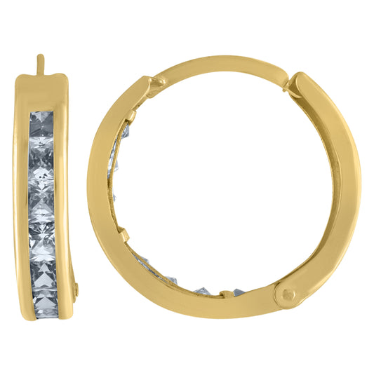14K Yellow Gold Womens Princess-Cut Cubic Zirconia Single Row Huggie Hoop Earrings