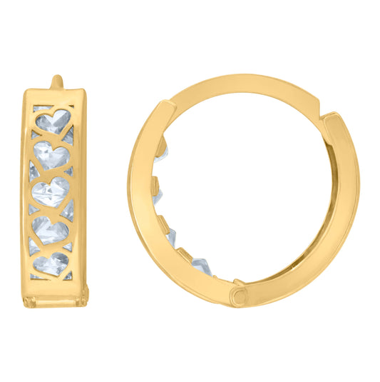 14K Yellow Gold Womens Princess-Cut Cubic Zirconia Heart Huggie Hoop Earrings