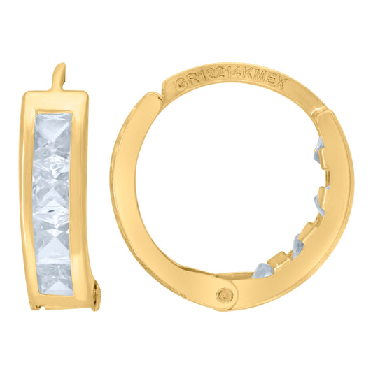 14K Yellow Gold Womens Princess-Cut Cubic Zirconia Single Row Huggie Hoop Earrings