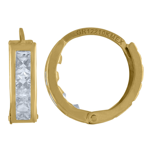 14K Yellow Gold Womens Princess-Cut Cubic Zirconia Single Row Huggie Hoop Earrings