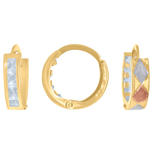 14K Yellow Gold Womens Princess-Cut Cubic Zirconia Single Row Huggie Hoop Earrings