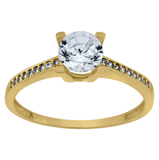 14K Yellow Gold Womens Cubic Zirconia Polished Finish Engagement Ring