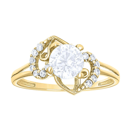 14K Yellow Gold Womens Cubic Zirconia Polished Finish Engagement Ring