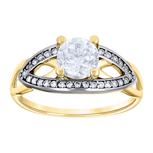 14K Two-Tone Gold Womens Cubic Zirconia Polished Finish Engagement Ring