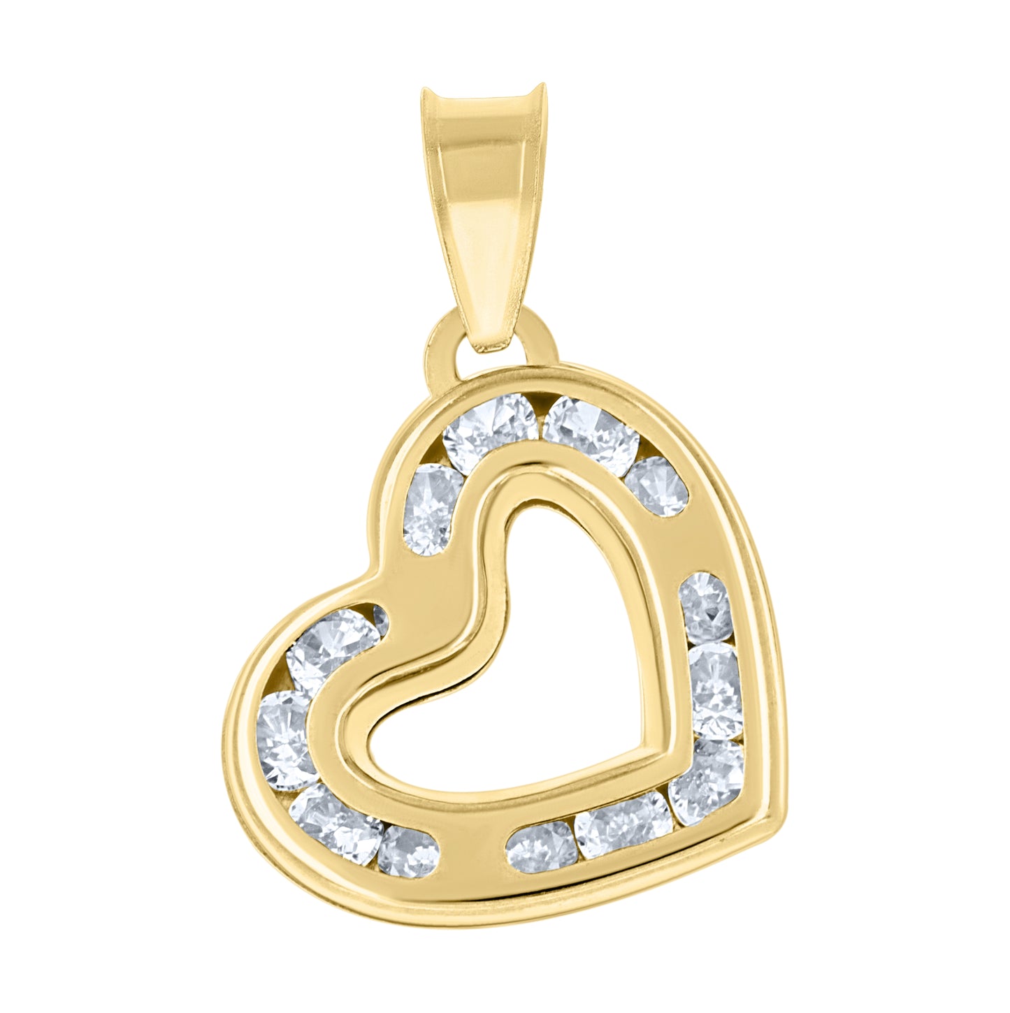 14K Yellow Gold Womens Cubic Zirconia Love Heart Charm Pendant