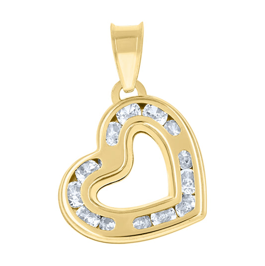 14K Yellow Gold Womens Cubic Zirconia Love Heart Charm Pendant