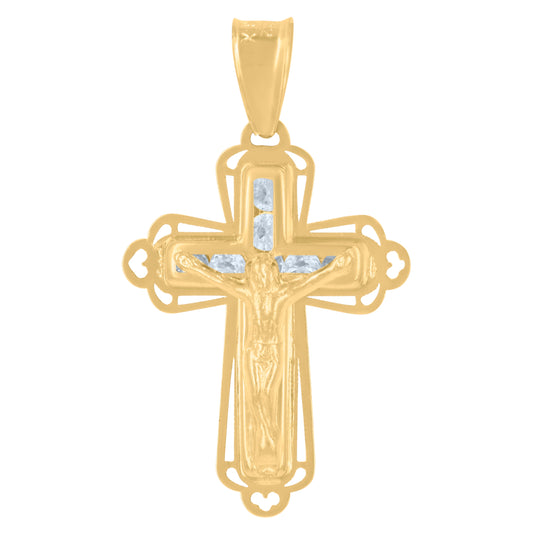 14K Yellow Gold Womens Cubic-Zirconia Crucifix Cross Religious Charm Pendant