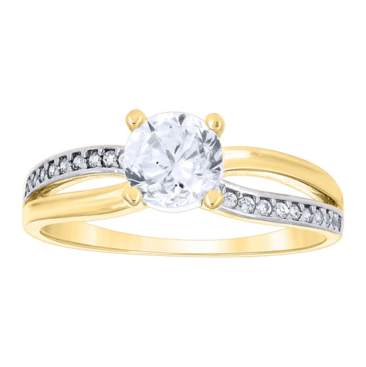 14K Two-Tone Gold Womens Cubic Zirconia Polished Finish Engagement Ring
