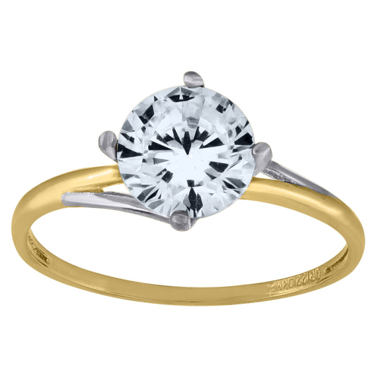 14K Two-Tone Gold Womens Cubic Zirconia Polished Finish Engagement Ring