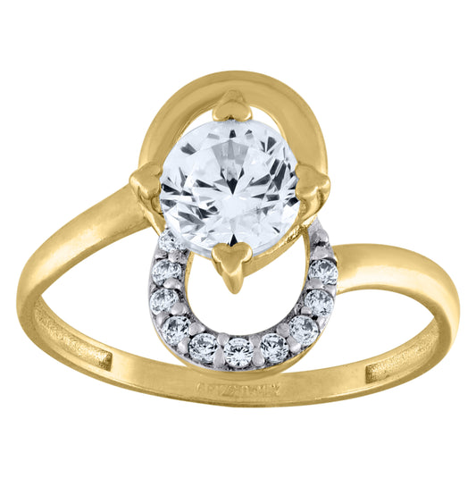 14K Two-Tone Gold Womens Cubic Zirconia Twisted Engagement Ring