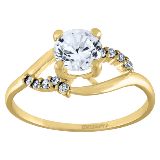 14K Yellow Gold Womens Cubic Zirconia Polished Finish Engagement Ring