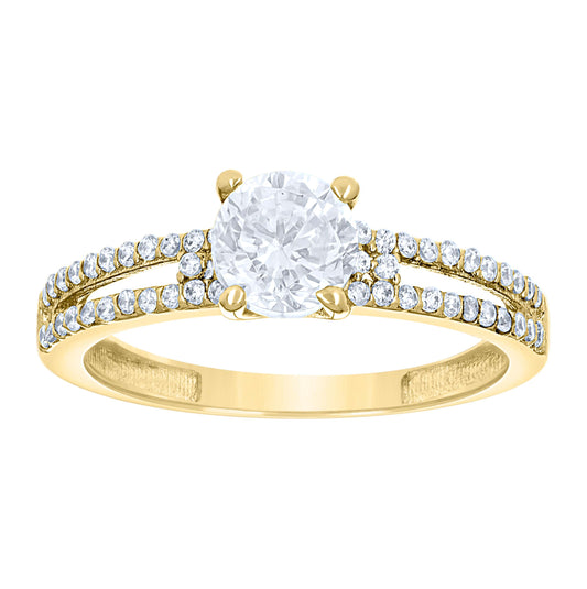 14K Yellow Gold Womens Cubic Zirconia Polished Finish Engagement Ring