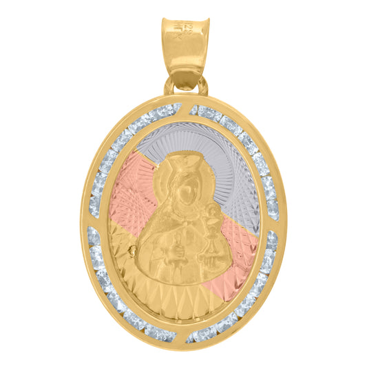 14K Tri-Color Gold Unisex Cubic Zirconia Diamond-Cut Textured Religious Charm Pendant