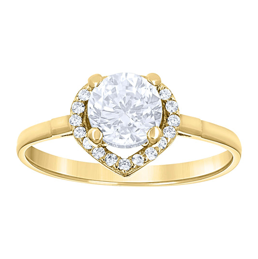 14K Two-Tone Gold Womens Cubic Zirconia Heart Halo Engagement Ring