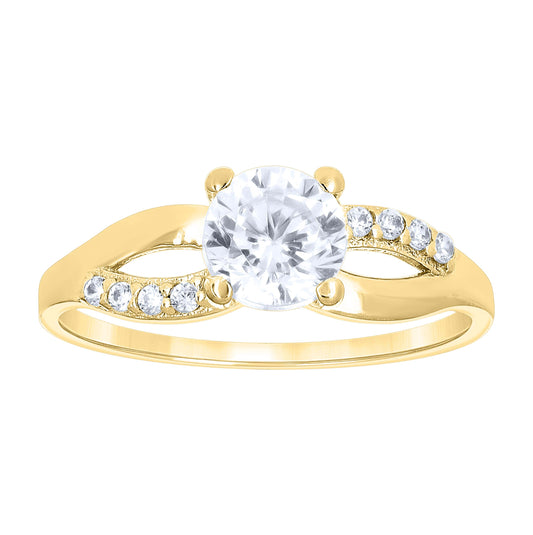 14K Yellow Gold Womens Cubic Zirconia Polished Finish Engagement Ring