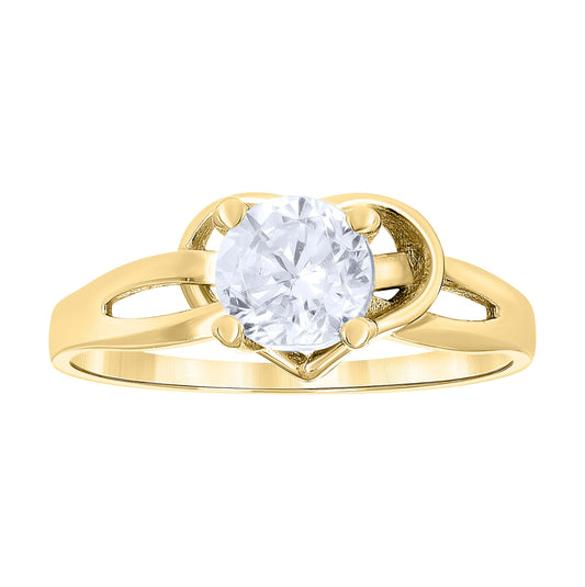14K Yellow Gold Womens Cubic Zirconia Heart Engagement Ring