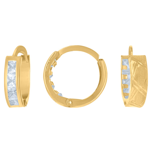 14K Yellow Gold Womens Princess-Cut Cubic Zirconia Single Row Huggie Hoop Earrings