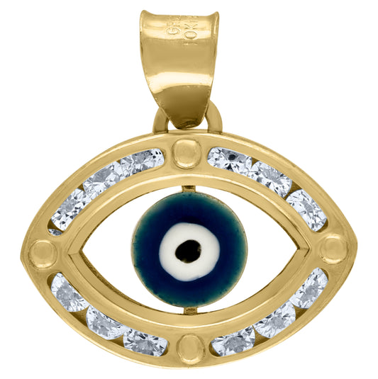 14K Yellow Gold Unisex Evil Eye With Blue Enamel Charm Good Luck Pendant