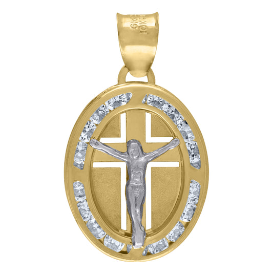 14K Two-Tone Gold Unisex Cubic-Zirconia Crucifix Religious Charm Pendant