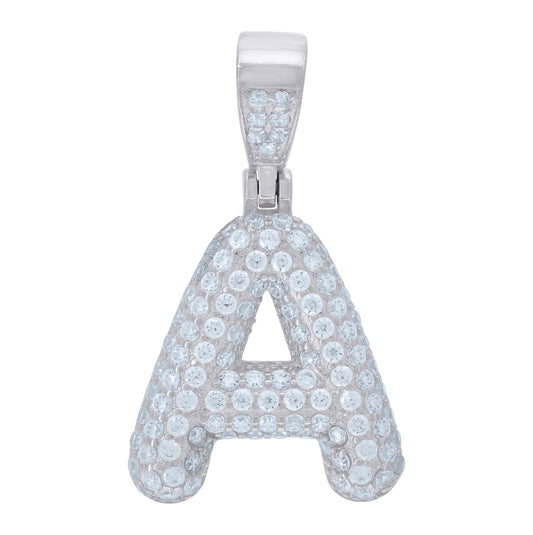 Sterling Silver Unisex Cubic-Zirconia Initial Alphabet A Charm Pendant
