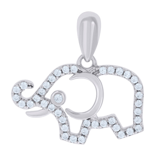 Sterling Silver Womens Cubic-Zirconia Elephant Animal Charm Pendant