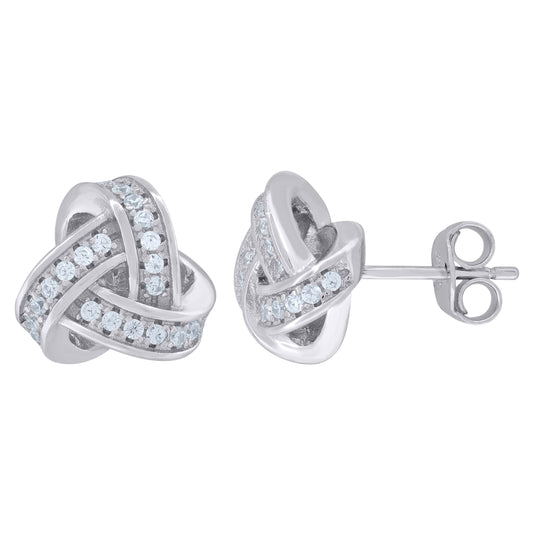 Sterling Silver Womens Cubic Zirconia Love Knot Stud Earrings