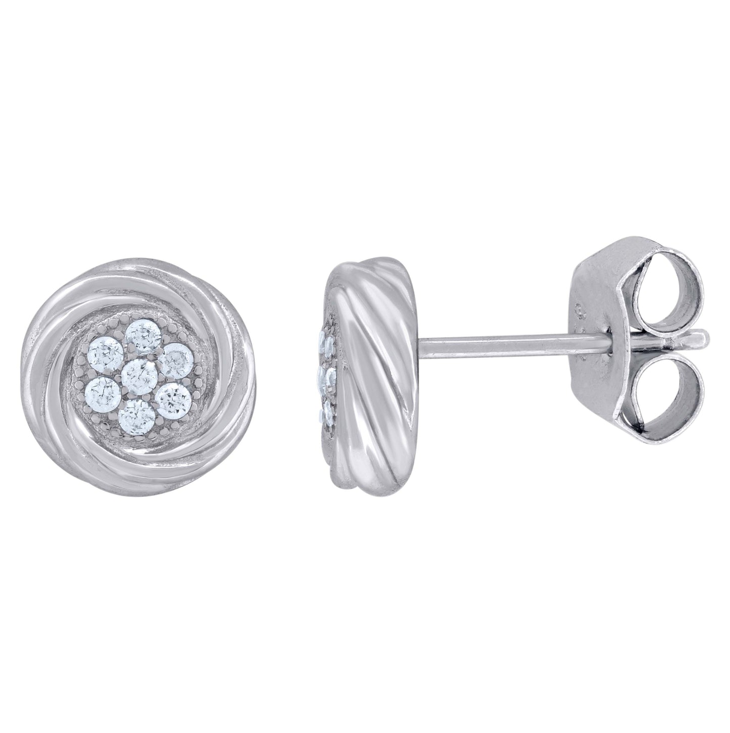 Sterling Silver Womens Cubic Zirconia Round Stud Earrings
