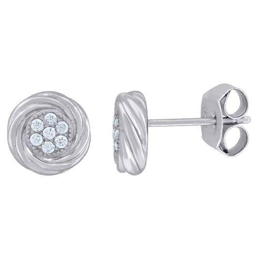Sterling Silver Womens Cubic Zirconia Round Stud Earrings