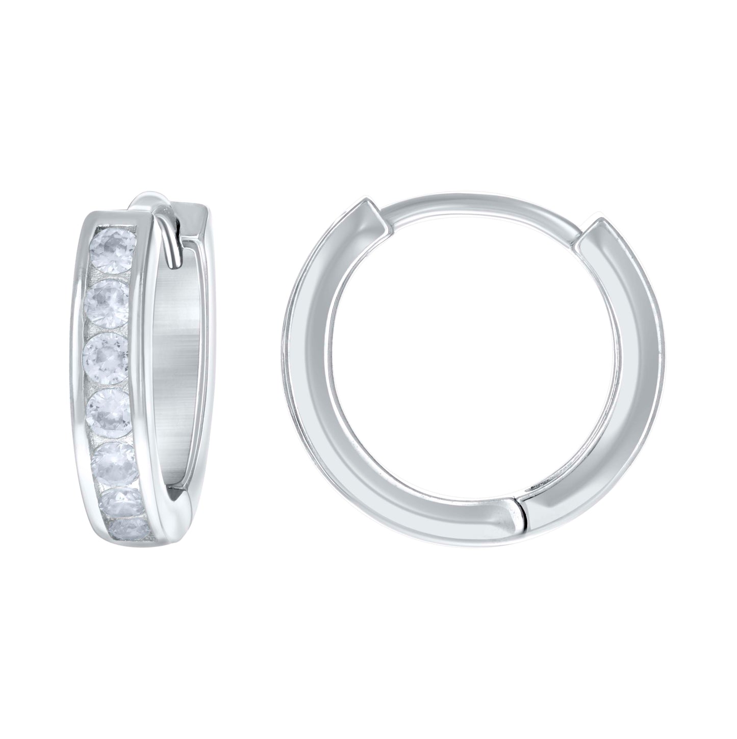 Sterling Silver Womens Cubic Zirconia Single Row Huggie Hoop Earrings