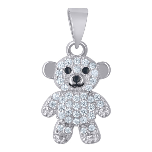 Sterling Silver Unisex Black Cubic-Zirconia Teddy Bear Fashion Charm Pendant
