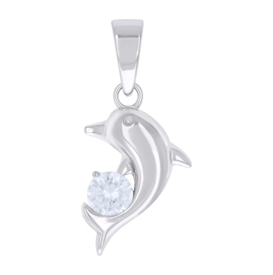 Sterling Silver Womens Cubic Zirconia Dolphin Charm Pendant
