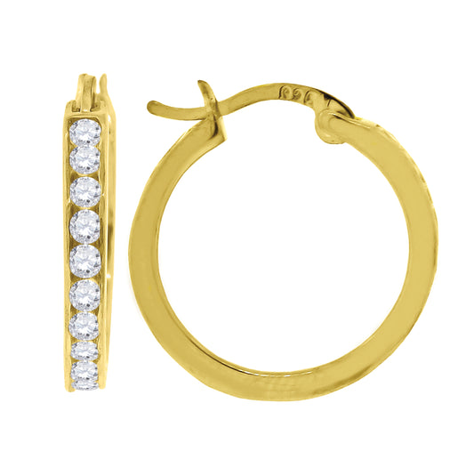 Sterling Silver Yellow-Tone Womens Round Cubic Zirconia Hoop Fashion Earrings