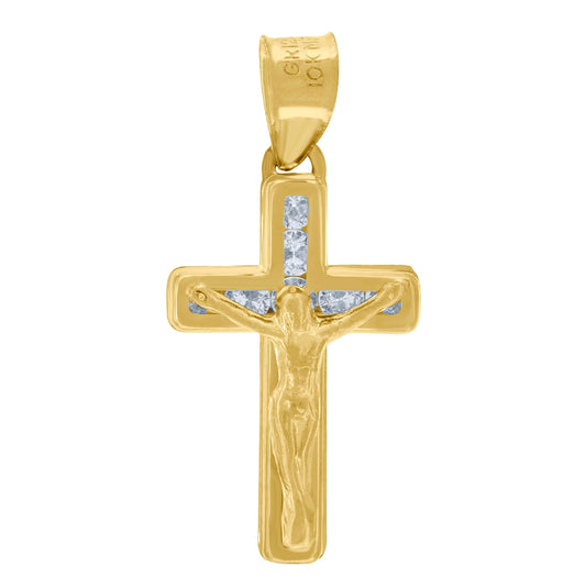 10K Yellow Gold Unisex Cubic-Zirconia Polished Finish Crucifix Cross Religious Charm Pendant