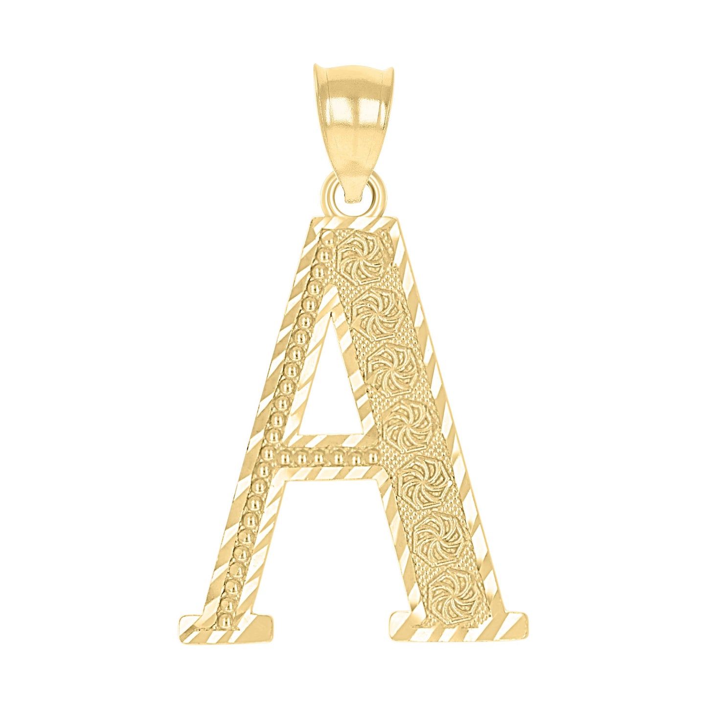 10K Yellow Gold Unisex Diamond-Cut Initial Letter Charm Pendant
