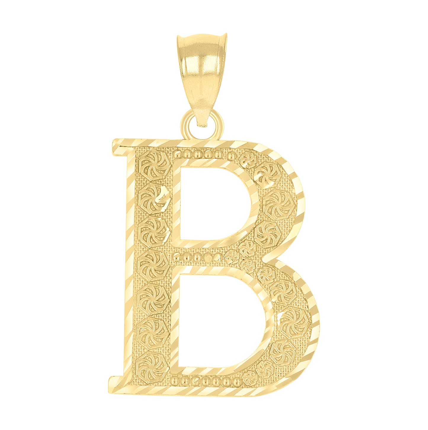 10K Yellow Gold Unisex Diamond-Cut Initial Letter Charm Pendant