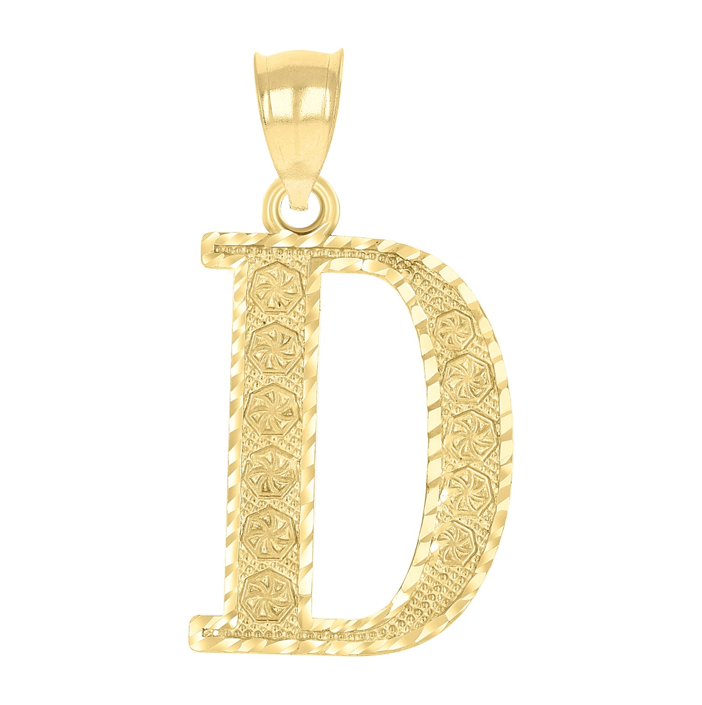 10K Yellow Gold Unisex Diamond-Cut Initial Letter Charm Pendant